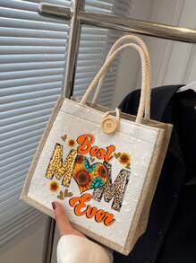 1pc Leopard Floral Mom Print Tote Bag, Best Mom Ever Tote Bag,Portable Shopping Tote Bag,Oh Honey I Am That Mom, Best Gift,Makeup Bag School Supplies,Travel Essentials,Holiday Essentials,Holiday,Suitable For Mother's Day, Wedding Season, Graduation Season,Gifts For Family And Friends,Love You Mom,Floral Mom,Mother's Day,Retro Floral Mama,Western Mom,Leopard Mom,Mama Mom Life,Mom Sublimation,Mom Design - Multicolor - View 2