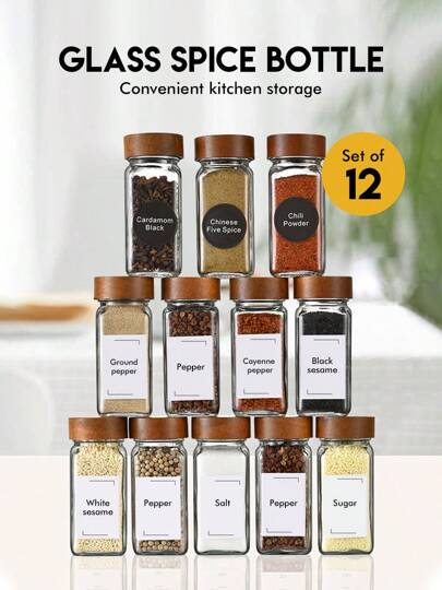 Spice Jars,Spice Jars With Label 6-12Pcs,Seasoning Containers,Glass Spice Jars With Bamboo Lids,Kitchen Essentials,Spices Container Set,Kitchen Set,Seasoning Organizer,Spice Rack Organizer For Cabinet