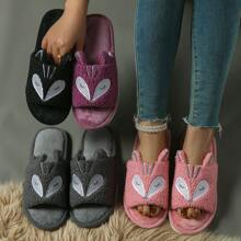 Cute Cartoon Animal Sleepy Ears Small Fox Soft Indoor Slippers With Open Toe, Unisex Solid Color Home Slippers - Purple - View 6