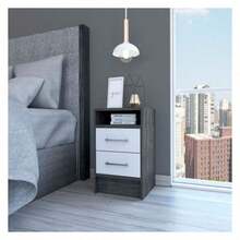 Nightstand Cartiz, Two Drawers, Smokey Oak / White Finish - 彩色 - 查看 2