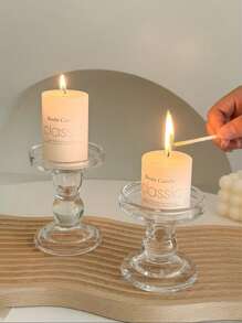 3件套欧式罗马柱玻璃蜡烛DIY香薰烛台简约拍照打卡道具婚礼.情人节.生日.求婚氛围营造摆件。 - 透明 - 查看 7
