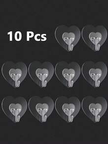 1,5,10,20 piezas Ganchos de pared transparentes y resistentes - Fácil de instalar, sin necesidad de perforar, ganchos de plástico con diseño de corazón para la cocina y el baño, de vuelta al colegio