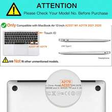 SDYIGOE 键盘保护套适用于 Macbook Air 13 英寸 2022 2021 2020 版 A2337 M1 A2179 带触控 ID 防水保护硅胶皮 - For Model:A2337 M1 A2179 Air13inch - 查看 4