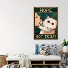Framed 1pc Framed Canvas Wall Art - "Nope, Not Today" Funny Cat Poster With Wooden Frame, Ready-To-Hang Humorous Pet Lover Gift For Home Decor, Humorous Artwork | Whimsical Decor | Canvas Print - Framed - View 4