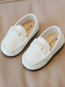 1 Pair Kids Anti-Slip Soft Bottom Classic British Style Loafers, Suitable For Dresses In Spring/Autumn - White - View 1
