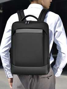Oxford Cloth Backpack For Men, Large Capacity Business Casual Fit 15.6-Inch Laptop, Leather College School Bag - Black - View 5