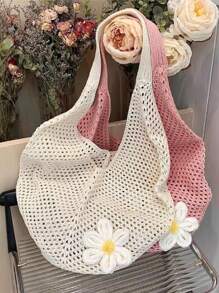 Dzianinowa torba typu hollow-out o dużej pojemności, nowa torebka na wakacje na plaży latem, duża torba biurowa do pracy