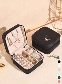 1 件 PU 珠宝收纳盒，便携式珠宝收纳盒，梳妆台化妆托盘，可折叠多层旅行珠宝展示盒，珠宝礼品盒，简约翻盖，容量大，适用于戒指、项链、耳环、手表、口红等卧室配件、户外旅行用品，带安全纽扣封口，优雅的国际风格，适合旅行和家庭使用，是送给女孩的理想礼物
