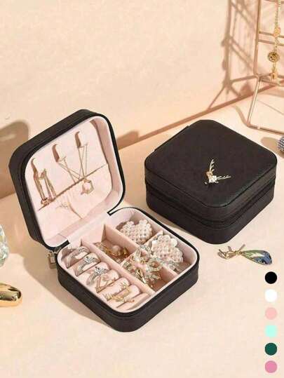 1 件 PU 珠宝收纳盒，便携式珠宝收纳盒，梳妆台化妆托盘，可折叠多层旅行珠宝展示盒，珠宝礼品盒，简约翻盖，容量大，适用于戒指、项链、耳环、手表、口红等卧室配件、户外旅行用品，带安全纽扣封口，优雅的国际风格，适合旅行和家庭使用，是送给女孩的理想礼物