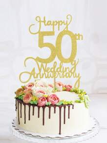 1 件 50 周年结婚纪念蛋糕装饰，金色 50 周年快乐，50 周年结婚派对生日蛋糕装饰，圣诞节 - 金色 - 查看 3