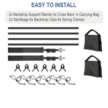 10ft X 7ft (WxH)/10ft X 8.5ft (WxH)/10ft X 10ft (WxH) Three Sizes Available Optional Sizes Backdrop Stand, Photo Studio Adjustable Background Stand Support Kit With 4 Crossbars, 6 Backdrop Clamps,6 Strap Clips,2 Sandbags And 1 Straight Tube Bag,For Parties Wedding Events Decoration - 10ft X 8.5ft (WxH) - View 3