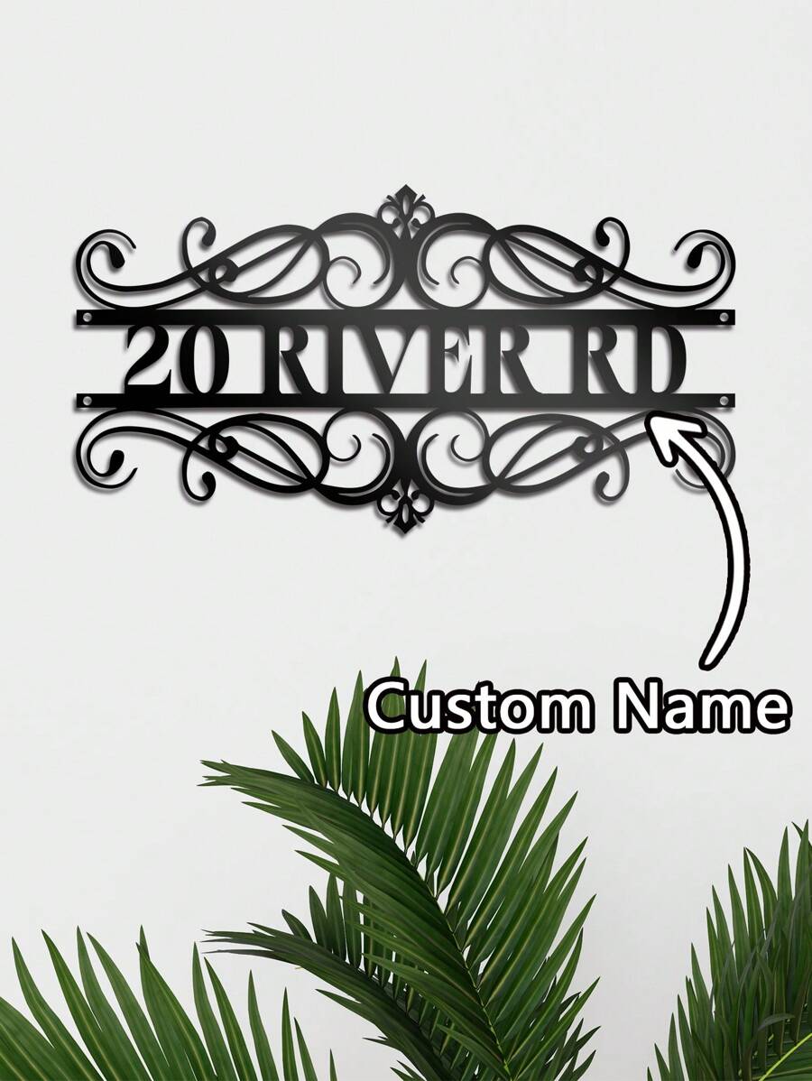 1 件 DIY 30 厘米铁质标志个性化装饰艺术定制金属家庭住址标志，个性化您的号码独特庭院艺术 - 黑色 - 查看 1