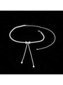 Fashionable Elegant Rhinestone Bow Decor Waist Chain