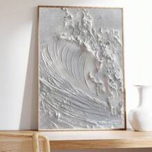 1 pièce Peinture sur canevas murale blanche à vagues libres, faite à la main, pour le salon, le bureau moderne, la décoration de la maison. Grande feuille décorative abstraite avec texture - 1 pièce - Voir 8