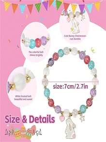 Easter Bracelet Gift. Bunny & Egg Design Bangle, Holiday Party Accessory, Unique Easter Basket Gift, Resin, No Gems - Multicolor - View 6