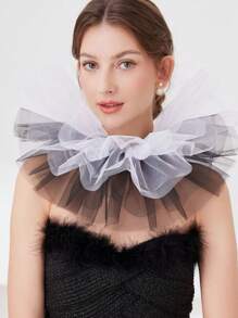 1 件黑色网状荷叶边可拆卸吸血鬼项圈，文艺复兴时期服装配饰 - 彩色 - 查看 3