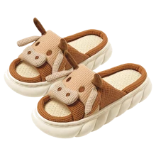 Suave y cómodo de lino para hombres y mujeres zapatillas de vaquero Suela antideslizante engrosada Casa Al aire libre se puede usar - Camel - Ver 2