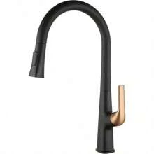 PureFlow Collection Faucet With High Arc And Pull Down 2-Mode Sprayer Or Stream Head With Single Comfort Handle In Matte Black And Aged Brass For Kitchen, Laundry, Or Outdoor Sinks - 霧面黑色做舊黃銅 - 查看 1