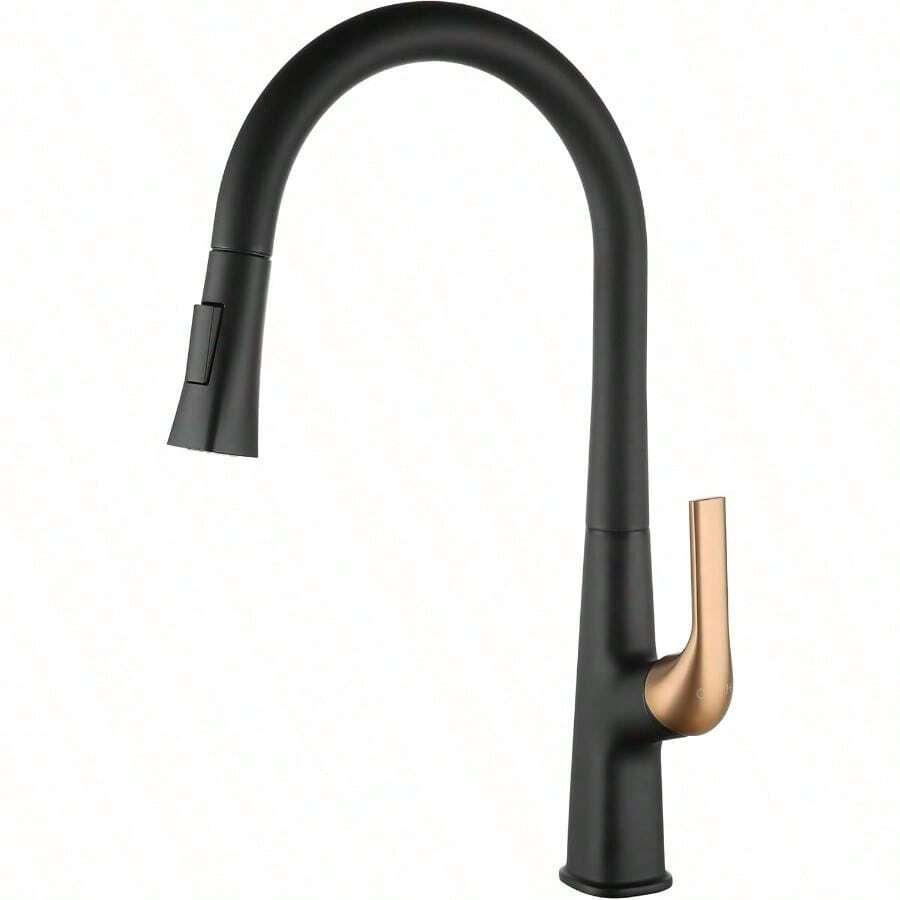 PureFlow Collection Faucet With High Arc And Pull Down 2-Mode Sprayer Or Stream Head With Single Comfort Handle In Matte Black And Aged Brass For Kitchen, Laundry, Or Outdoor Sinks - 霧面黑色做舊黃銅 - 查看 1