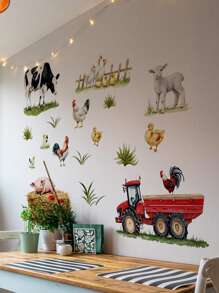 1st/1set2st/1set3st Boerderijdieren Schapen, Kuikens, Wolken Muurstickers, Decoratief voor Slaapkamer, Woonkamer, Studeerkamer, Keuken
