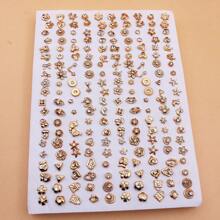 100 Pairs Of Fashion Versatile Random Mixed Style Gold Plated Rhinestone Plastic Stud Earrings Set, Non-Boxed - Without Box - View 4