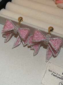 Andkiss 1 Đôi bông tai thả nơ thanh lịch, thích hợp để đeo hàng ngày - hồng - Xem 4