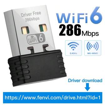 Fenvi Wifi 6 USB WiFi 适配器适用于笔记本电脑台式机 WiFi 6 AX286Mbps 2.4GHz 仅 USB 2.0 WiFi 适配器无线网络适配器兼容 Windows 11/10 64 位