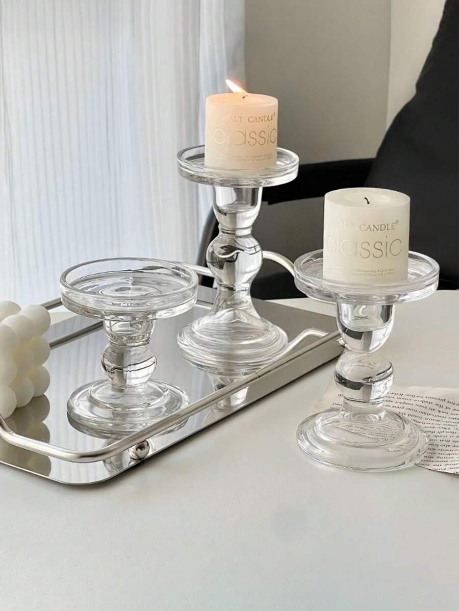 3件套欧式罗马柱玻璃蜡烛DIY香薰烛台简约拍照打卡道具婚礼.情人节.生日.求婚氛围营造摆件。 - 透明 - 查看 1