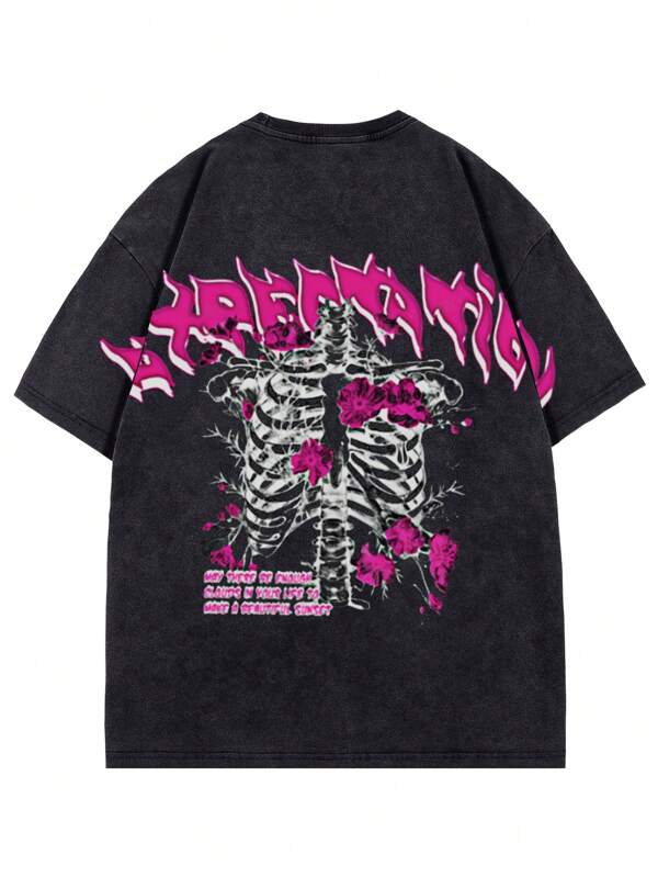 Camiseta de manga corta informal con estampado de bandera americana de peso pesado para hombre, corte holgado de cuello redondo, estilo urbano hip-hop de alta calle