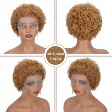 Pixie Cut Curly Human Hair Wigs Ginger 350 Short Curly Lace Front Human Hair Wigs For Women 6 Inch 13x1 Transparent Lace Frontal Wigs Water Wave Dark Rooted To Ginger Orange Color - #27 - 查看 3