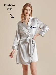 1pc Personalized Women's Sexy Satin Nightgowns, Nightgowns Bathrobes With Belt,Bride Bridesmaid Floral Robes, Wedding Party Robe Bridal Pyjamas,Bridal Party Robes,Monogram Nightgown,Custom Made Bridesmaid Gifts,Mother's Day Gifts,Wedding,Wedding Accessories,Bridesmaid Gifts - Multicolor - View 1