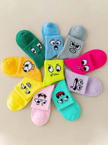 1/3/5/10/15/20 pares de calcetines de tripulación con estampado de rostros de dibujos animados divertidos para hombres, calcetines de moda para uso diario