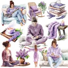 1 opakowanie Vintage Purple Series Wygodne naklejki dekoracyjne do domu do czytania, picia kawy, prowadzenia dziennika, cięcia DIY, notatnika, pamiętnika, albumu ze zdjęciami, artykułów szkolnych, dekoracyjnych naklejek - Fioletowy - Zobacz 4