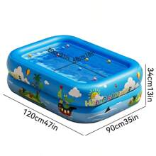 1pc Large 3-Ring Inflatable Swimming Pool, Bright Cartoon Print, Suitable For Whole Family, Versatile Entertainment Equipment For Yard, Durable, Easy Installation, Space-Saving, Portable, Can Be Used For Sand Play, Water, Raising Fish, An Excellent Gift