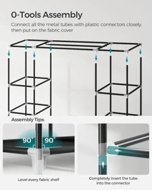 Efoee 69 Inch Wardrobe Organizer, Bedroom Portable Wardrobe, Clothes Rail With Non-Woven Cover, Clothes Storage Rack, 58 X 17x 69 Inch, 12 Compartments, Black - 黑色 - 查看 3