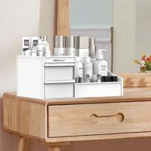 Makeup Desk Cosmetic Storage Box Organizer With Drawers For Dressing Table, Countertop, Bathroom Counter, Elegant Vanity Holder For Brushes, Eyeshadow, Lotions, Lipstick And Nail Polish (White) - trắng - Xem 5