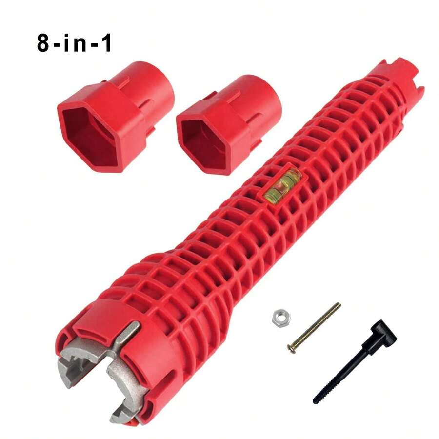 8 In 1 Multifunctional Faucet Wrench (1 Count), Sink Faucet Installer Tool, Basin Wrench For Small Space Toilet Kitchen Bathroom - Red - View 1