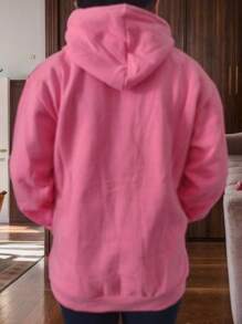 Men's Sweatshirts Plain Flannel Kangaroo Top Cold Hooded - Pink - View 6