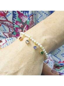 1 件珍珠手链套装精致珍珠串珠手链波西米亚风手链弹力手链伴娘派对珠宝礼物适合女士女孩 - 愛心鋯石手鍊 - 查看 3