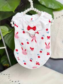 Pet Lace Dress, Cute Blue&White Bear Print, Summer Breathable For Daily Indoor/Outdoor Use, Red Rabbit Print, Great Pet Birthday Gift