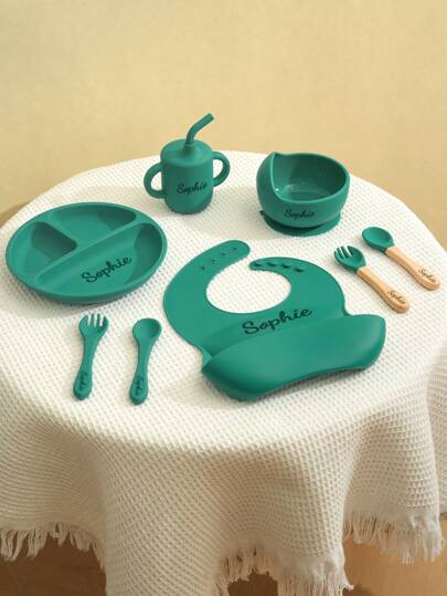 Bộ bát đĩa/đĩa ăn cho bé (1 cái/2 cái/8 cái), yếm ăn mềm, thìa và dĩa, màu trơn, cốc tập uống cho bé.