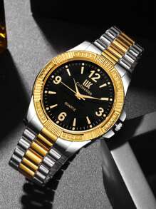 2pcs Fashionable & Versatile Round Steel Band Couple Quartz Watches For Men And Women