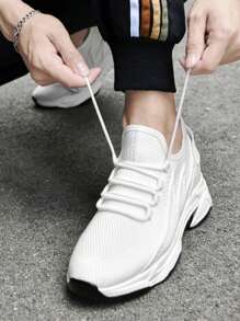 Men Height Increasing Shoes, 8cm/3.15in Invisible Height Increase, Fashionable Thick Sole Chunky Sneakers, Breathable Running Shoes, Men Invisible Casual Sneakers, White Mesh Shoes, New 2025 Style, Increased Insole Shoes, Dark Color, Plus Size 45-46