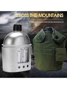 Aluminum Water Bottle Cup Stove Bag Set Portable Military Water Bottle With Cup Outdoor Camping Survival Nature Experience Hiking Backpacking Travel