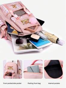 1pcsLightweight Student Backpack, Large Capacity Fashion Cartoon Print Backpack For Men And Women, Capybara Print Backpack, Casual Style Multi-Layer, Multi-Purpose, With Adjustable Shoulder Straps, Lightweight Laptop Bag, Wet Wipe Cleaning, Zipper Closure, Machine Washable - Suitable For School And Outdoor Use, Suitable For Travel - Multicolor - View 9