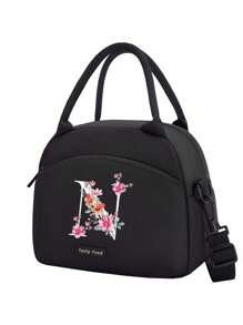 1个字母印花保温午餐包，保温午餐袋，手提包，午餐盒，冰袋，野餐食品袋，帆布轻便便携午餐收纳袋，学校办公室野餐午餐手提包，适合携带上学和上班，生日礼物，纪念礼物。这是一款新颖设计的大容量便携休闲午餐保温包，是女性理想的手提包/午餐盒/学习用品配件。