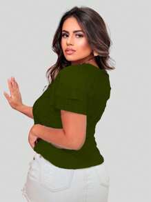 Women's Evangelical Fashion Blouse With Ruffle Sleeves - 苔綠色 - 查看 2