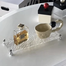 1Set/1pc Stone Pattern Clear Acrylic Tray Bathroom Vanity Trays With Stand, Cosmetic Table Jewelry Skin Care Cosmetics Tray, Napkin Tray, Clear Color Tray For Perfume, Aromatherapy, Shower Gel, Skin Care Products, Cosmetics Back To School