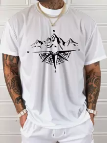 Men's Plain Round Neck Short Sleeve Casual T-Shirt, Simple And Fashionable, Suitable For Daily Wear, Spring/Summer - White - View 1