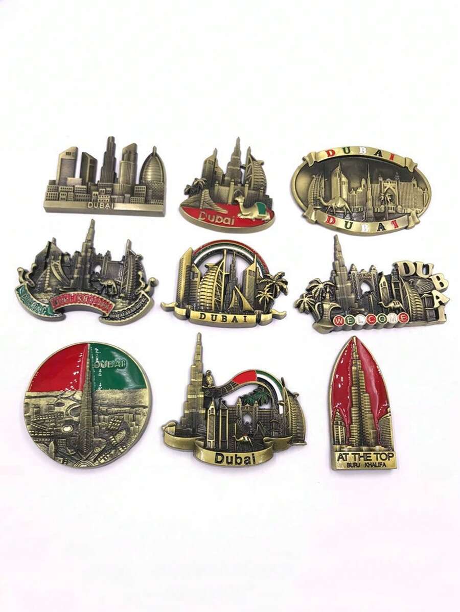 Metal Dubai Magnetic Refrigerator Sticker, Creative Souvenir With Ship, Skyscraper, UAE Design, Burj Khalifa - Multicolor - View 1
